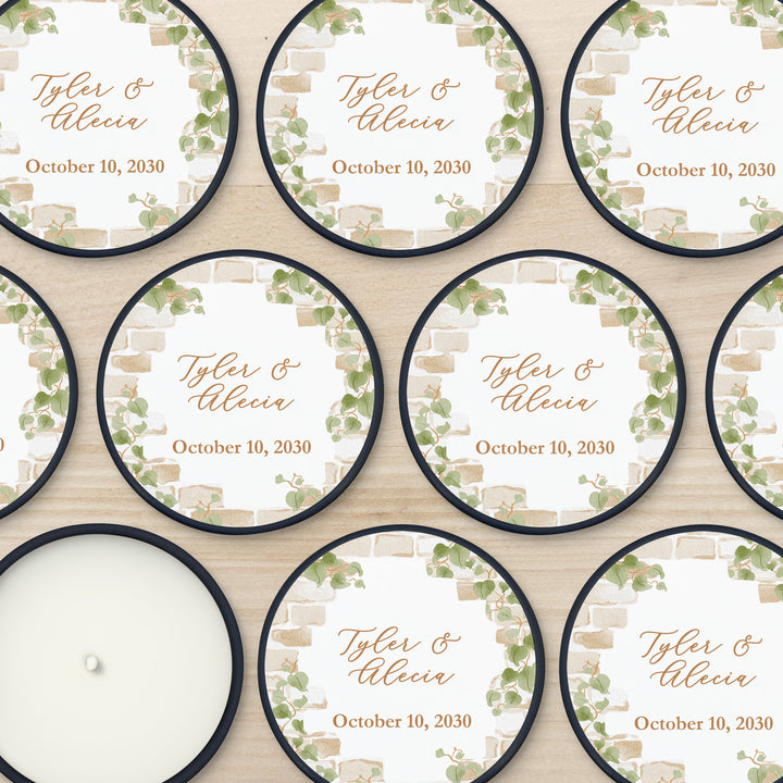 Fall Candle Wedding Favors, Stone Wall with Vines, 2 oz mini lavender candles