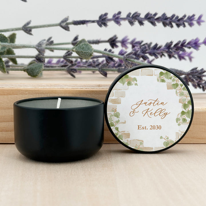 Fall Candle Wedding Favors, Stone Wall with Vines, 2 oz mini lavender candles