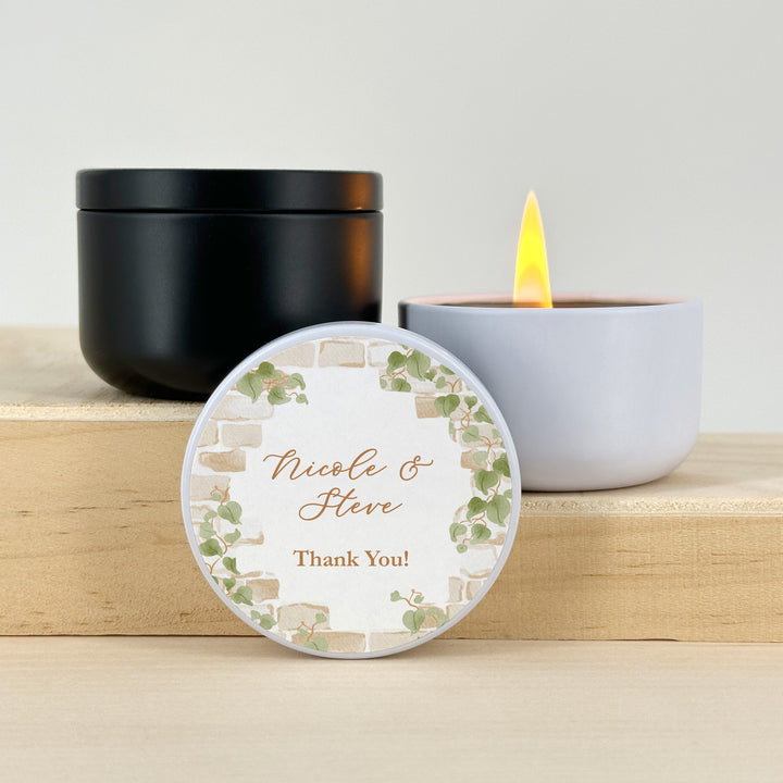 Fall Candle Wedding Favors, Stone Wall with Vines, 2 oz mini lavender candles