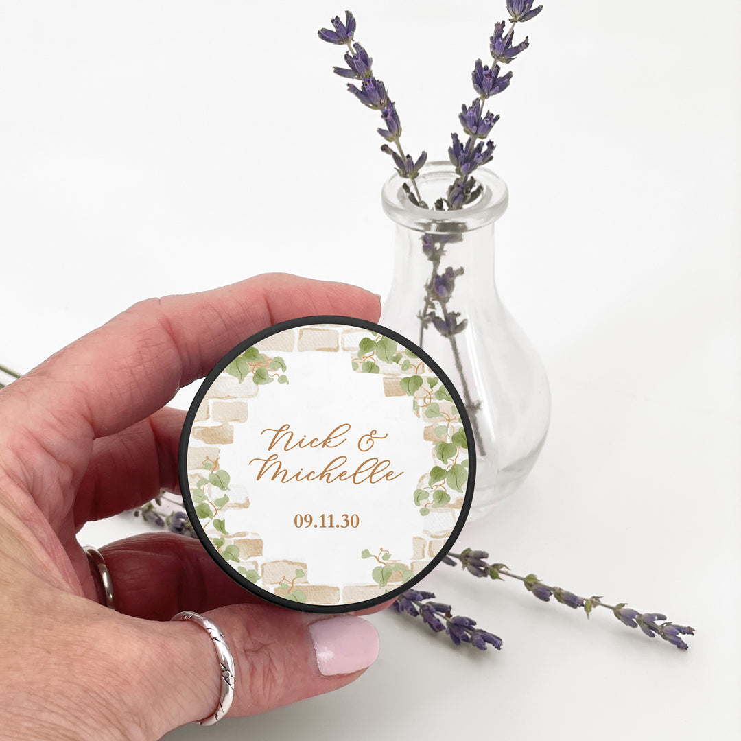 Fall Candle Wedding Favors, Stone Wall with Vines, 2 oz mini lavender candles