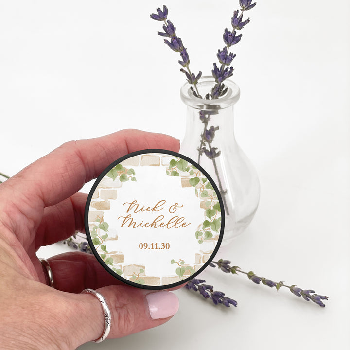 Fall Candle Wedding Favors, Stone Wall with Vines, 2 oz mini lavender candles