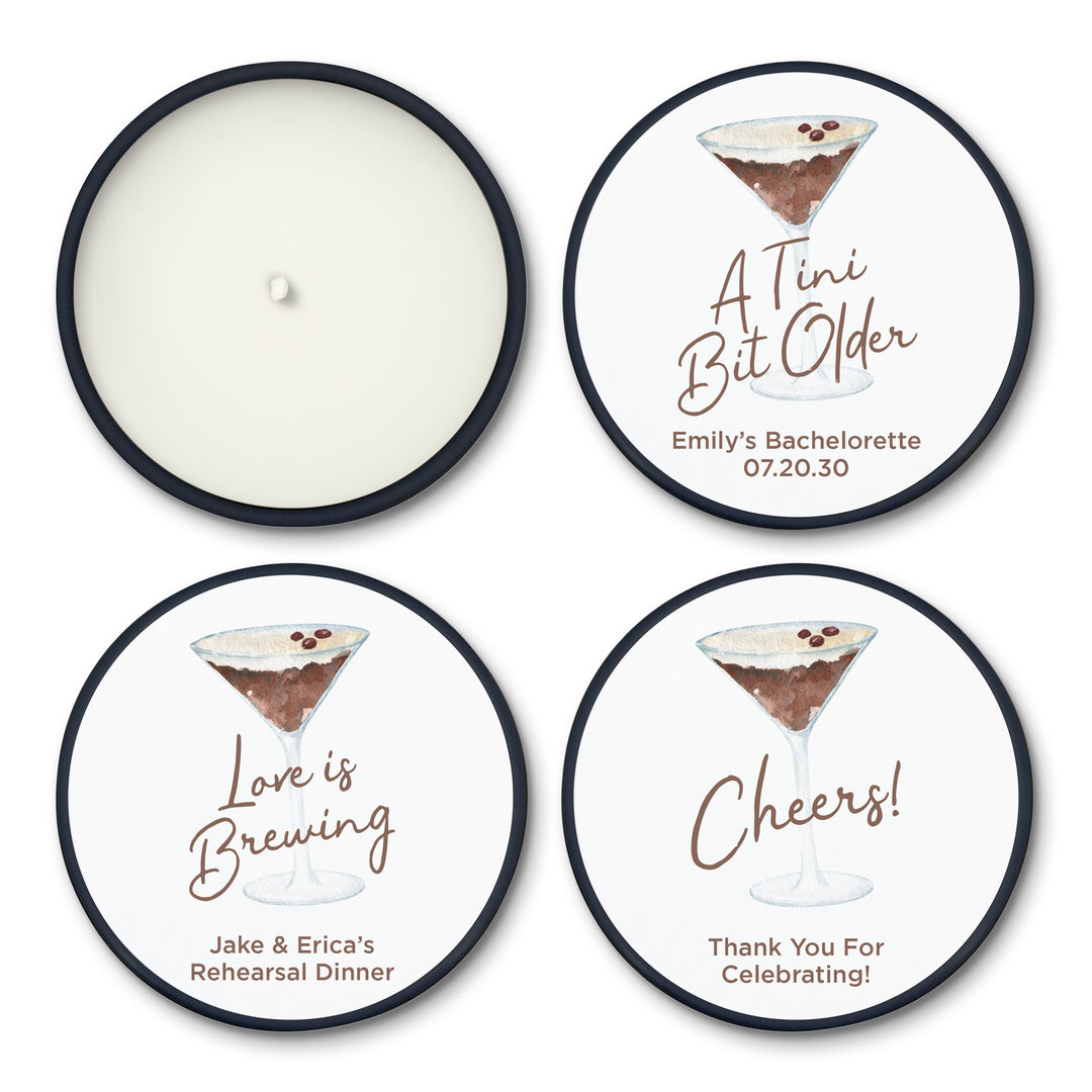 Personalized Espresso Martini Birthday Party Favors, Lavender Soy Candle (2oz)