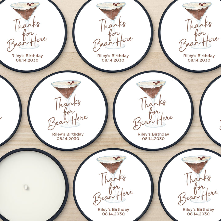 Personalized Espresso Martini Birthday Party Favors, Lavender Soy Candle (2oz)