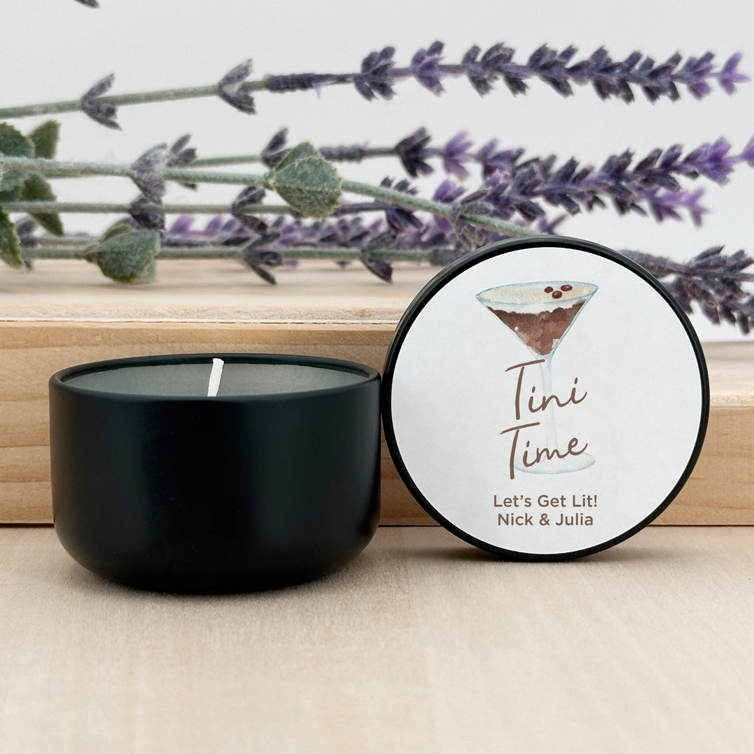 Personalized Espresso Martini Birthday Party Favors, Lavender Soy Candle (2oz)