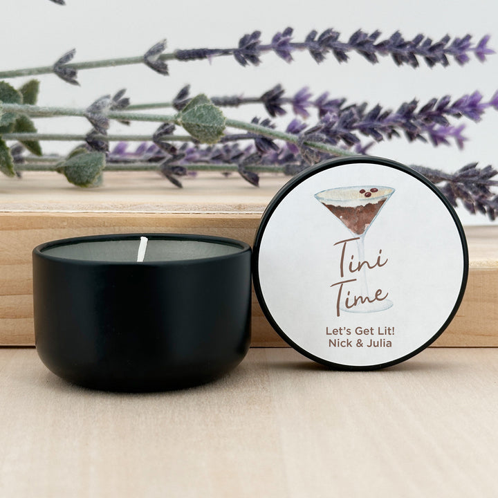Personalized Espresso Martini Birthday Party Favors, Lavender Soy Candle (2oz)