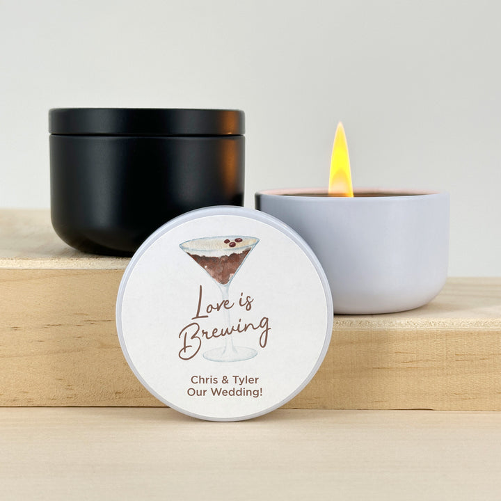 Personalized Espresso Martini Birthday Party Favors, Lavender Soy Candle (2oz)