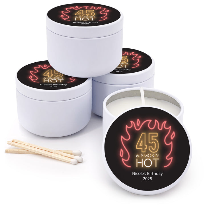 Custom Candles, Birthday Party Candle Favors, Unique Party Favors, Neon Smokin Hot Birthday, 2oz Mini Lavender Candles