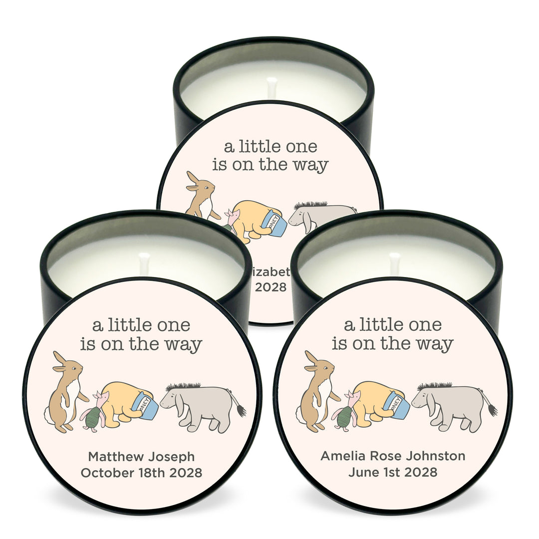 Personalized Candles, Baby Shower Candle Favors, Winnie the Pooh and Friends, 2oz Mini Lavender Candles