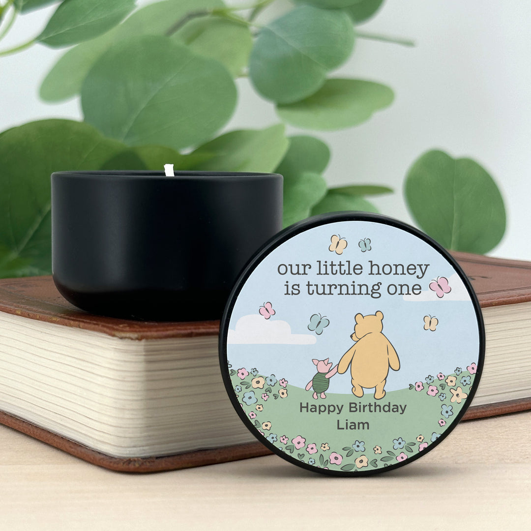 Winnie the Pooh and Piglet Blue Skies Birthday, Our Little Honey is Turning One, 2oz Mini Lavender Candles