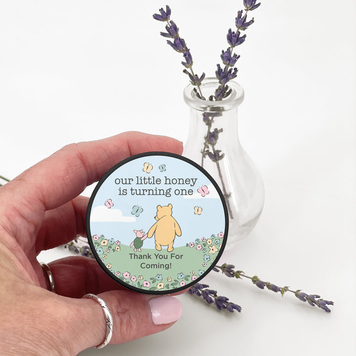 Winnie the Pooh and Piglet Blue Skies Birthday, Our Little Honey is Turning One, 2oz Mini Lavender Candles