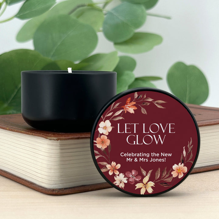 Bulk Wedding Favors, Unique Wedding Favors, Custom Candles, Fall Watercolor Wreath, Falling in Love, 2oz Mini Lavender Candles