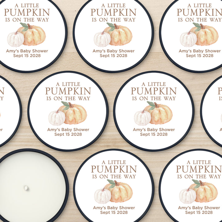 Personalized Candles, Baby Shower Candle Favors, A Little Pumpkin is on the Way, Watercolor Pumpkins, 2oz Mini Lavender Candles