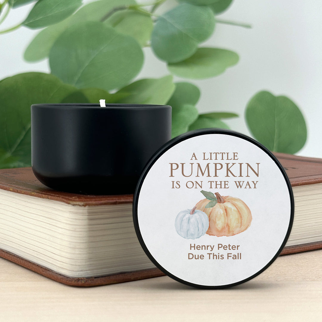 Personalized Candles, Baby Shower Candle Favors, A Little Pumpkin is on the Way, Watercolor Pumpkins, 2oz Mini Lavender Candles