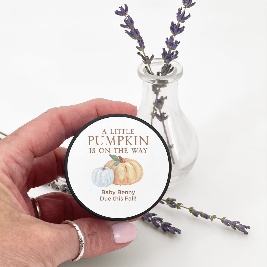 Personalized Candles, Baby Shower Candle Favors, A Little Pumpkin is on the Way, Watercolor Pumpkins, 2oz Mini Lavender Candles