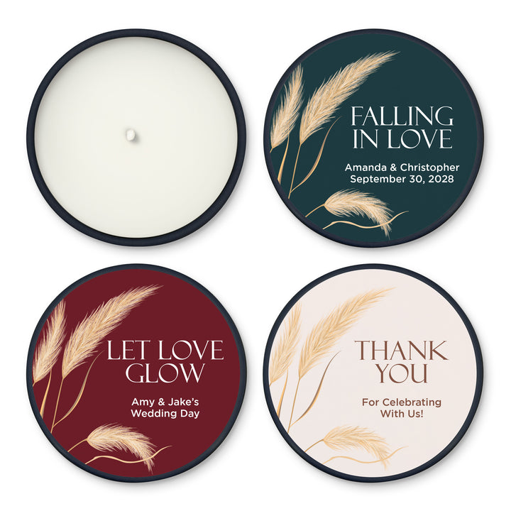 Bulk Wedding Favors, Unique Wedding Favors, Custom Candles, Harvest Grass, Falling in Love, 2oz Mini Lavender Candles