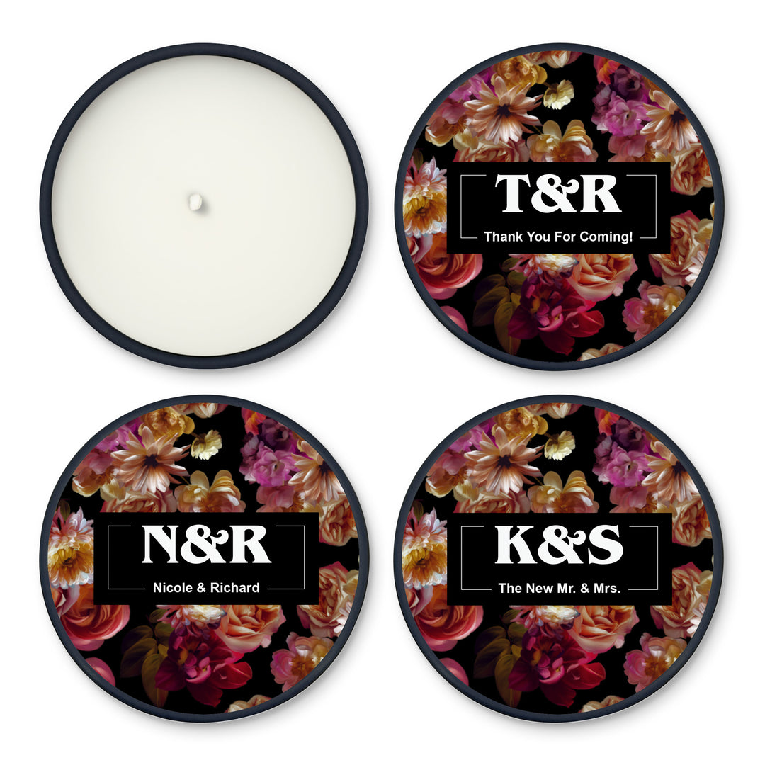 Custom Candle Wedding Favors, Dutch Florals, Dark Floral Candles, 2oz Mini Lavender Candles