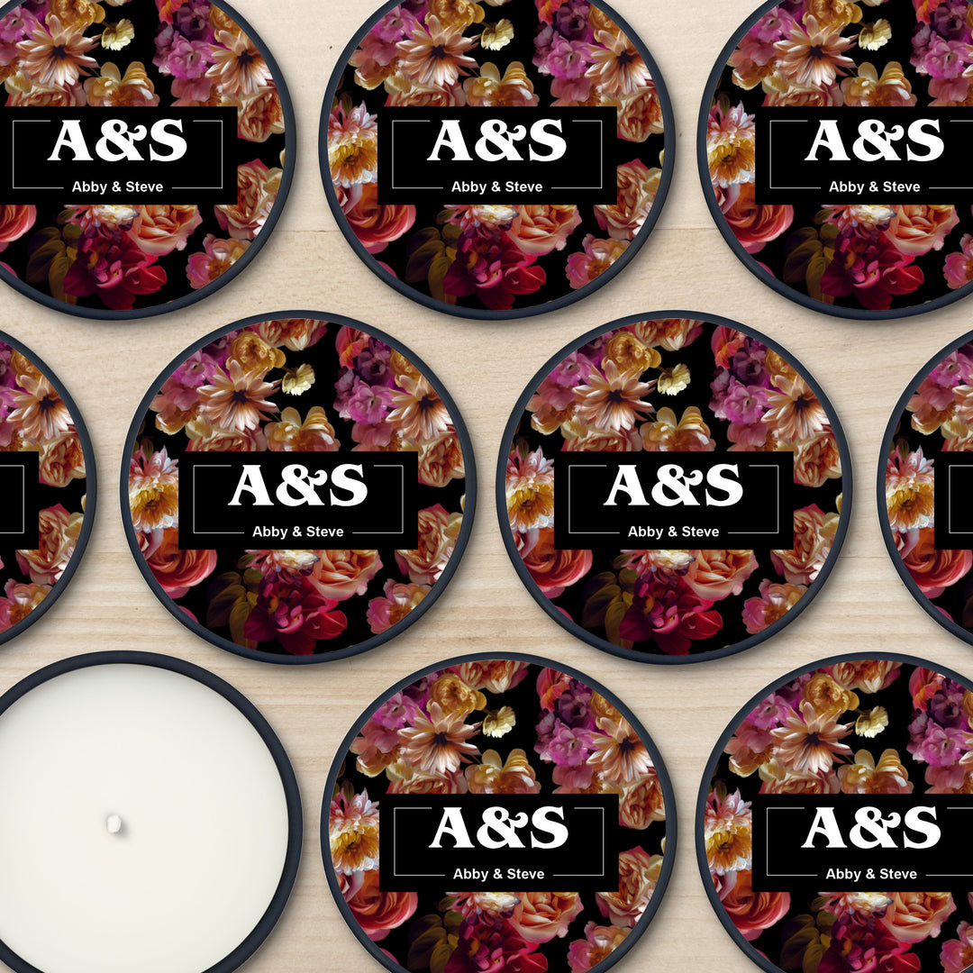 Custom Candle Wedding Favors, Dutch Florals, Dark Floral Candles, 2oz Mini Lavender Candles
