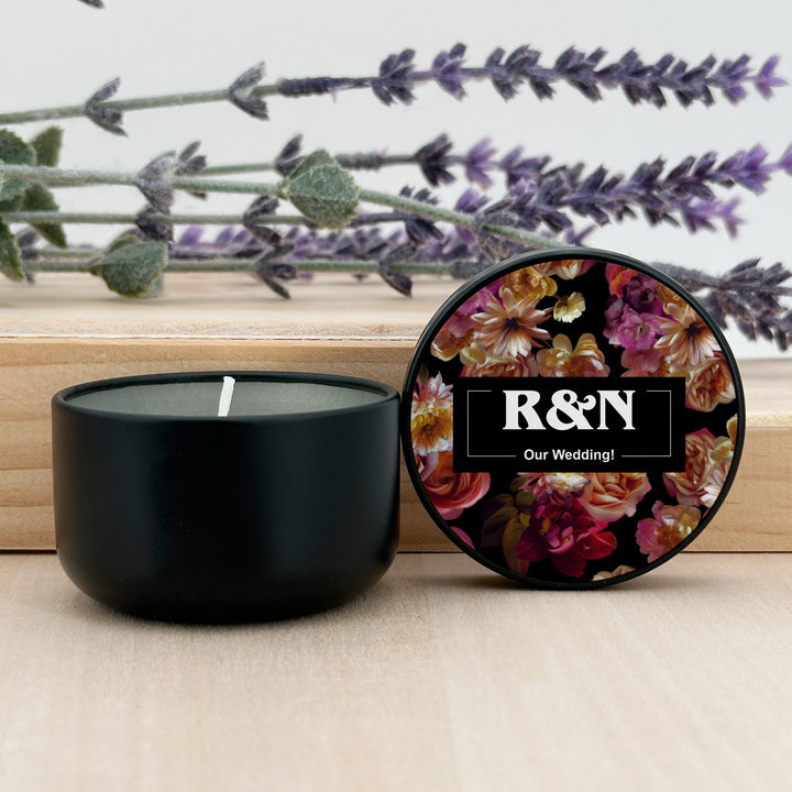 Custom Candle Wedding Favors, Dutch Florals, Dark Floral Candles, 2oz Mini Lavender Candles