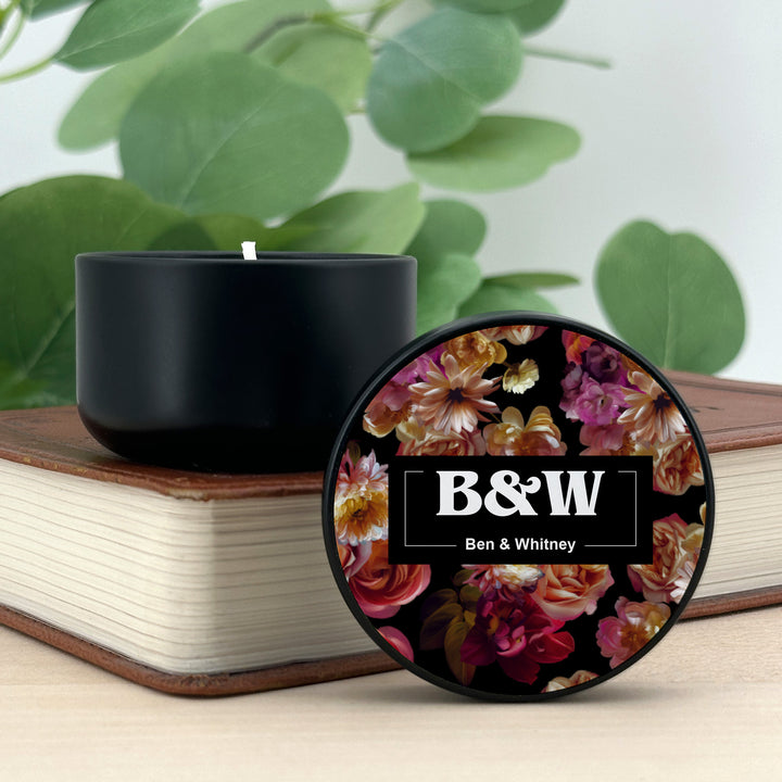 Custom Candle Wedding Favors, Dutch Florals, Dark Floral Candles, 2oz Mini Lavender Candles