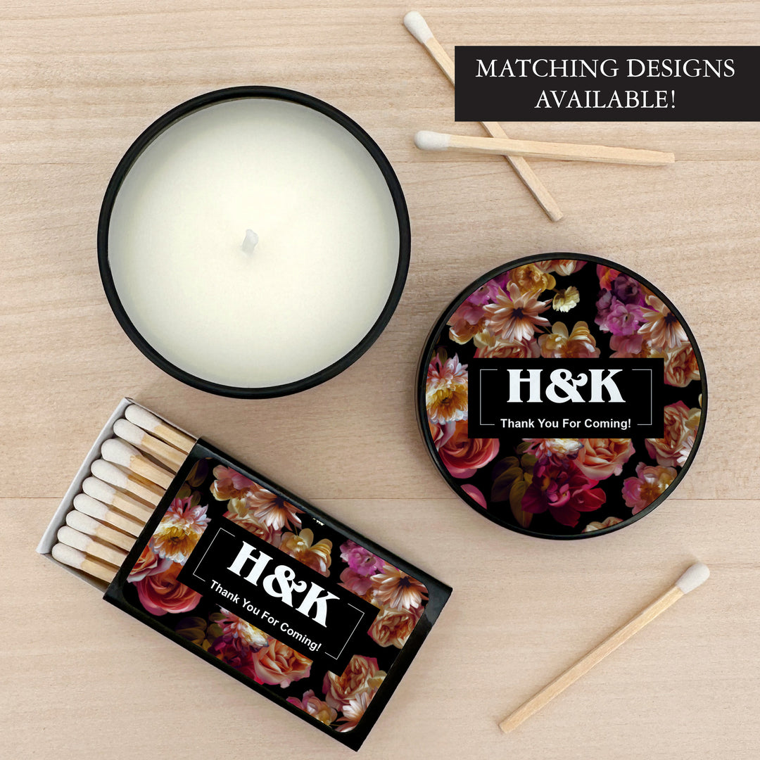 Custom Candle Wedding Favors, Dutch Florals, Dark Floral Candles, 2oz Mini Lavender Candles