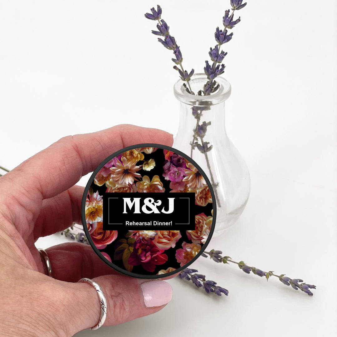 Custom Candle Wedding Favors, Dutch Florals, Dark Floral Candles, 2oz Mini Lavender Candles
