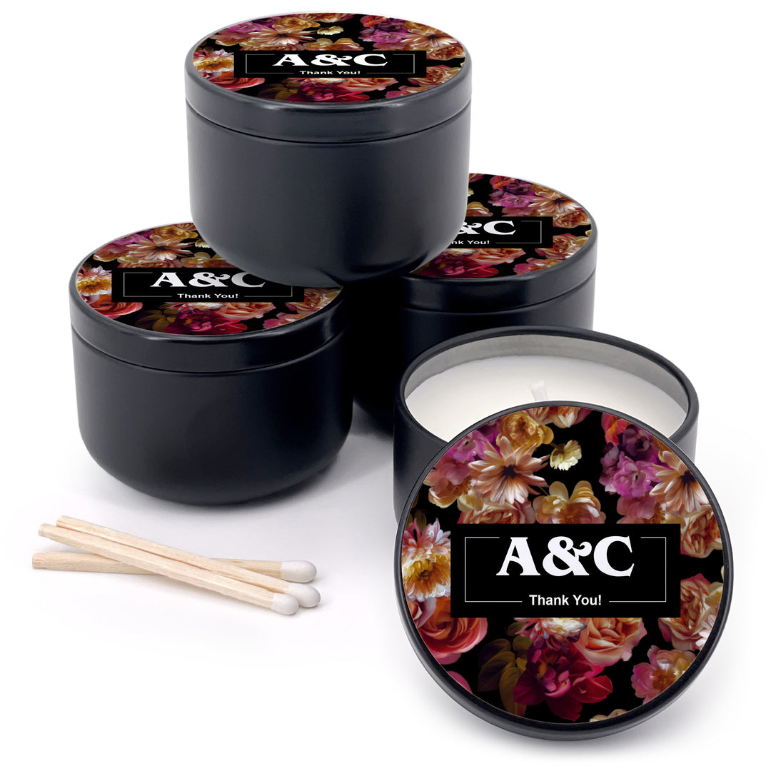 Custom Candle Wedding Favors, Dutch Florals, Dark Floral Candles, 2oz Mini Lavender Candles