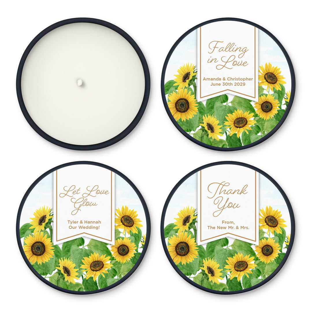 Custom Candle Wedding Favors, Fall Wedding, Sunflowers, 2oz Mini Lavender Candles