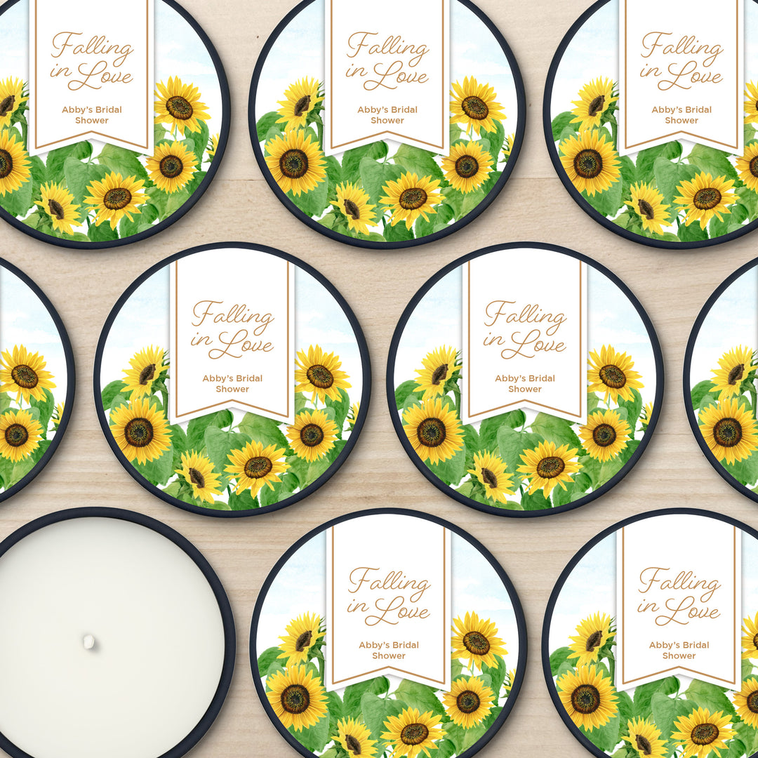 Custom Candle Wedding Favors, Fall Wedding, Sunflowers, 2oz Mini Lavender Candles