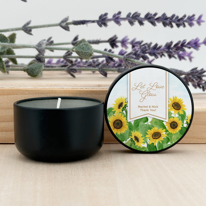 Custom Candle Wedding Favors, Fall Wedding, Sunflowers, 2oz Mini Lavender Candles