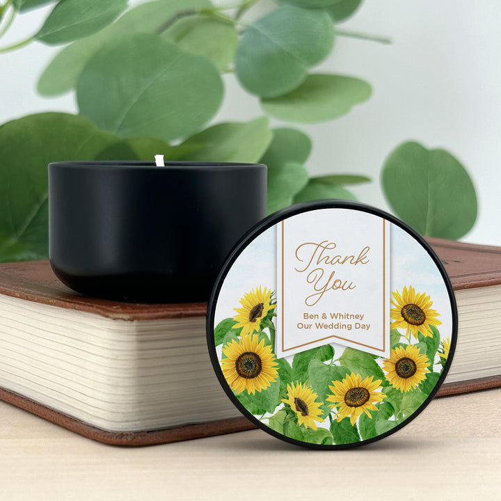 Custom Candle Wedding Favors, Fall Wedding, Sunflowers, 2oz Mini Lavender Candles