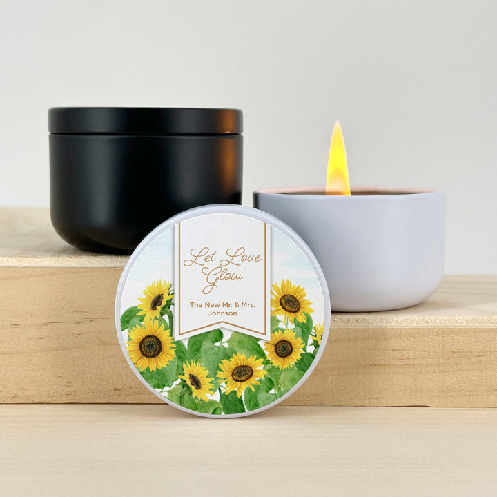 Custom Candle Wedding Favors, Fall Wedding, Sunflowers, 2oz Mini Lavender Candles