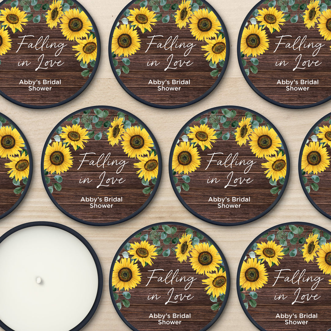 Custom Candle Wedding Favors, Fall Wedding, Rustic Sunflowers, 2oz Mini Lavender Candles