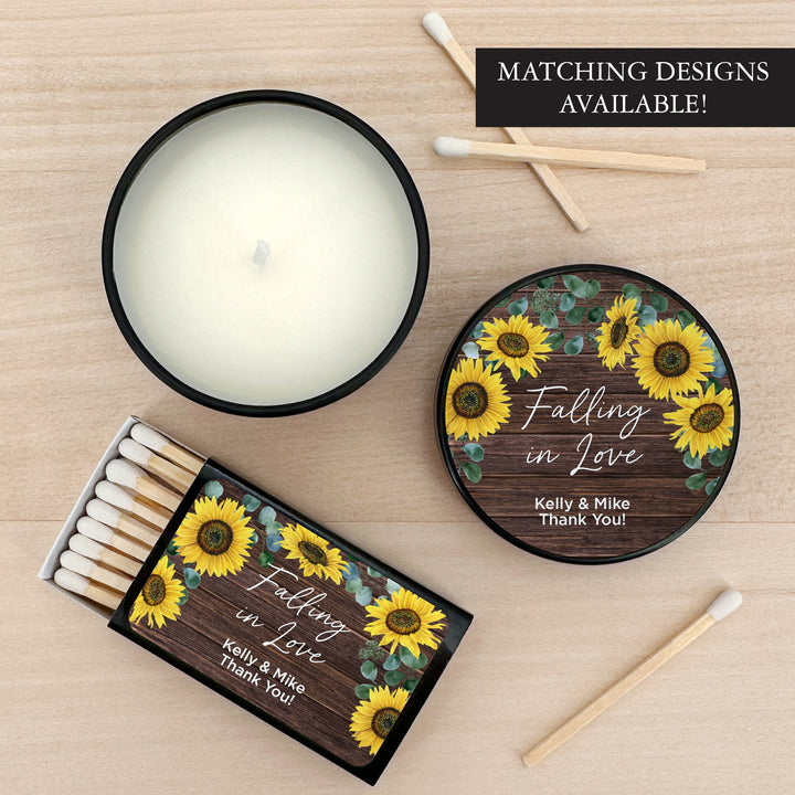 Custom Candle Wedding Favors, Fall Wedding, Rustic Sunflowers, 2oz Mini Lavender Candles