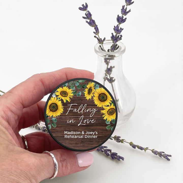 Custom Candle Wedding Favors, Fall Wedding, Rustic Sunflowers, 2oz Mini Lavender Candles