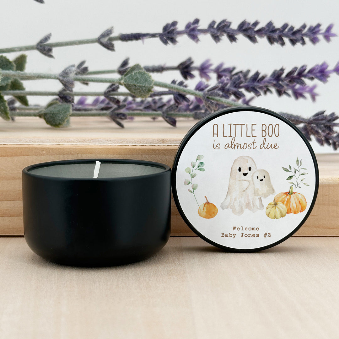 A Little Boo is Almost Due, Fall Baby Shower Candle Favors, 2oz Mini Lavender Candles