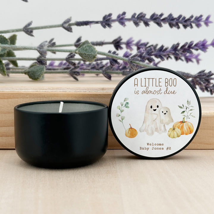 A Little Boo is Almost Due, Fall Baby Shower Candle Favors, 2oz Mini Lavender Candles