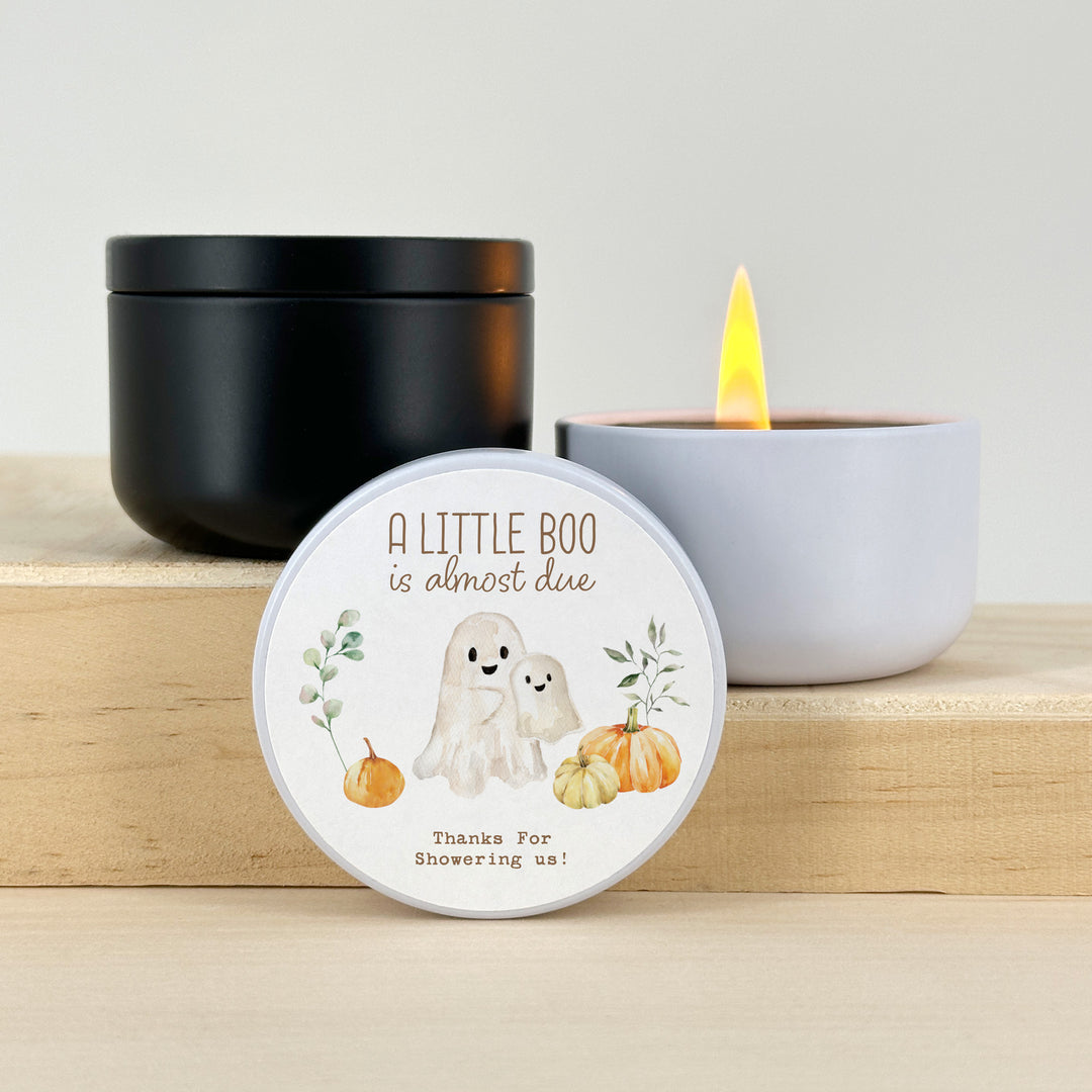 A Little Boo is Almost Due, Fall Baby Shower Candle Favors, 2oz Mini Lavender Candles