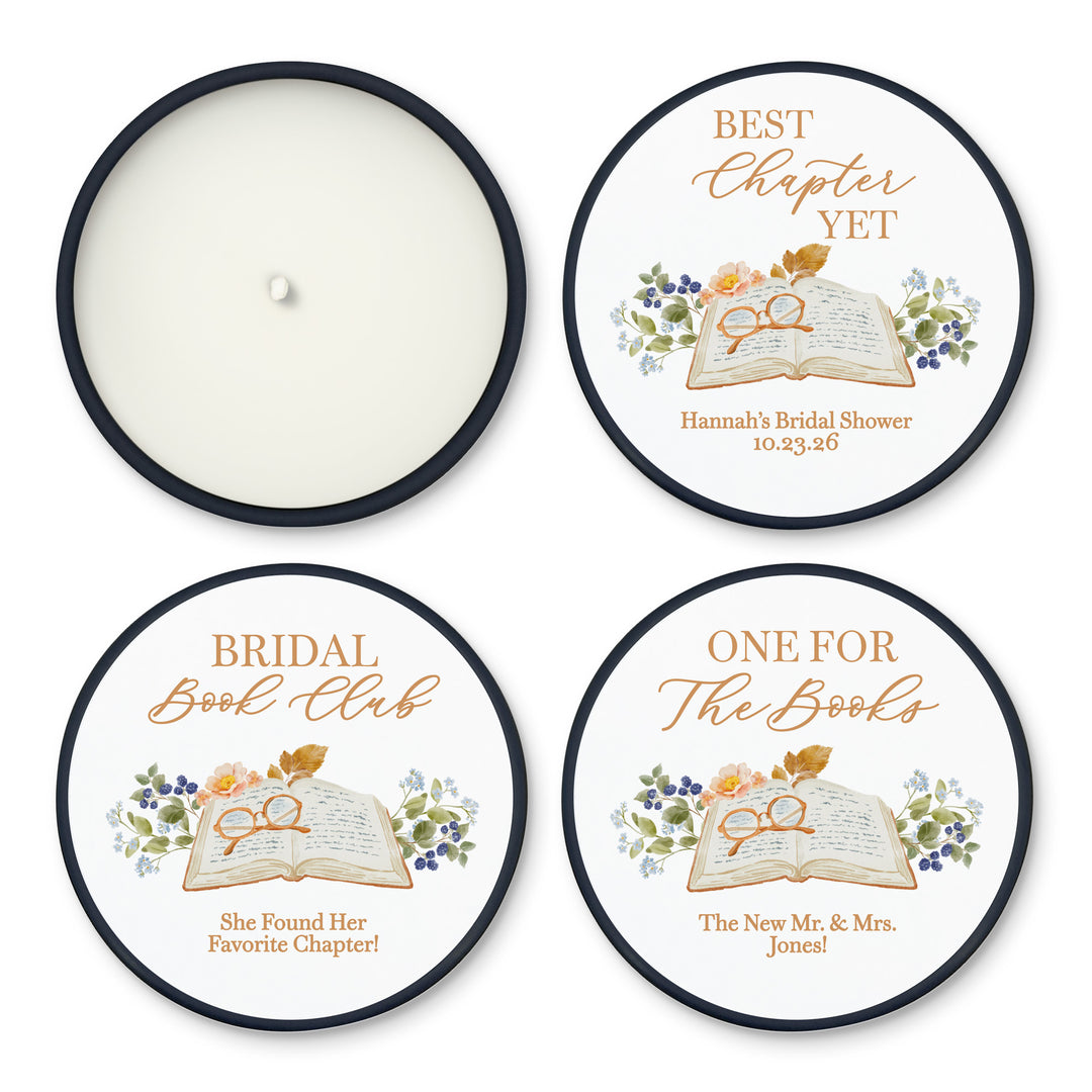 Book Theme Wedding Candle Favors, Custom 2 oz Mini Lavender Bridal Shower Candles, The Next Chapter