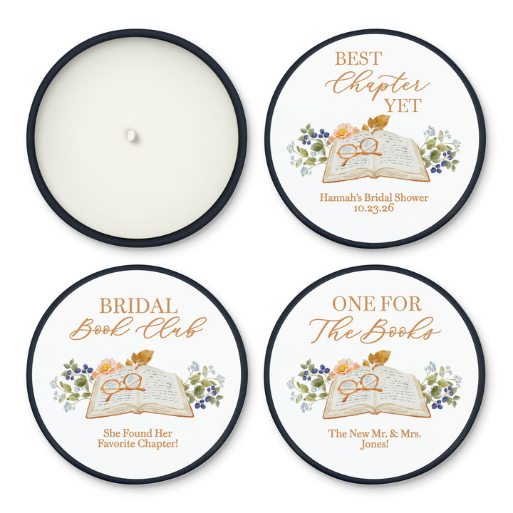 Book Theme Wedding Candle Favors, Custom 2 oz Mini Lavender Bridal Shower Candles, The Next Chapter