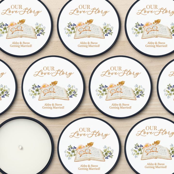 Book Theme Wedding Candle Favors, Custom 2 oz Mini Lavender Bridal Shower Candles, The Next Chapter