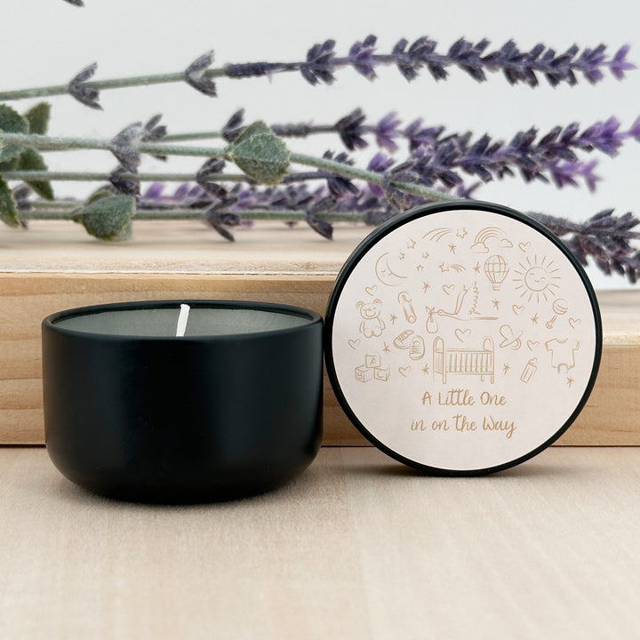 Bulk Baby Shower Favors, Unique Baby Shower Favors, Custom Candles, Hand Drawn Baby Shower Icon Sketch Pattern, 2oz Mini Lavender Candles