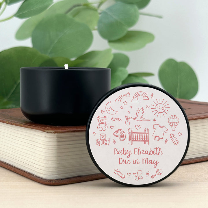 Bulk Baby Shower Favors, Unique Baby Shower Favors, Custom Candles, Hand Drawn Baby Shower Icon Sketch Pattern, 2oz Mini Lavender Candles