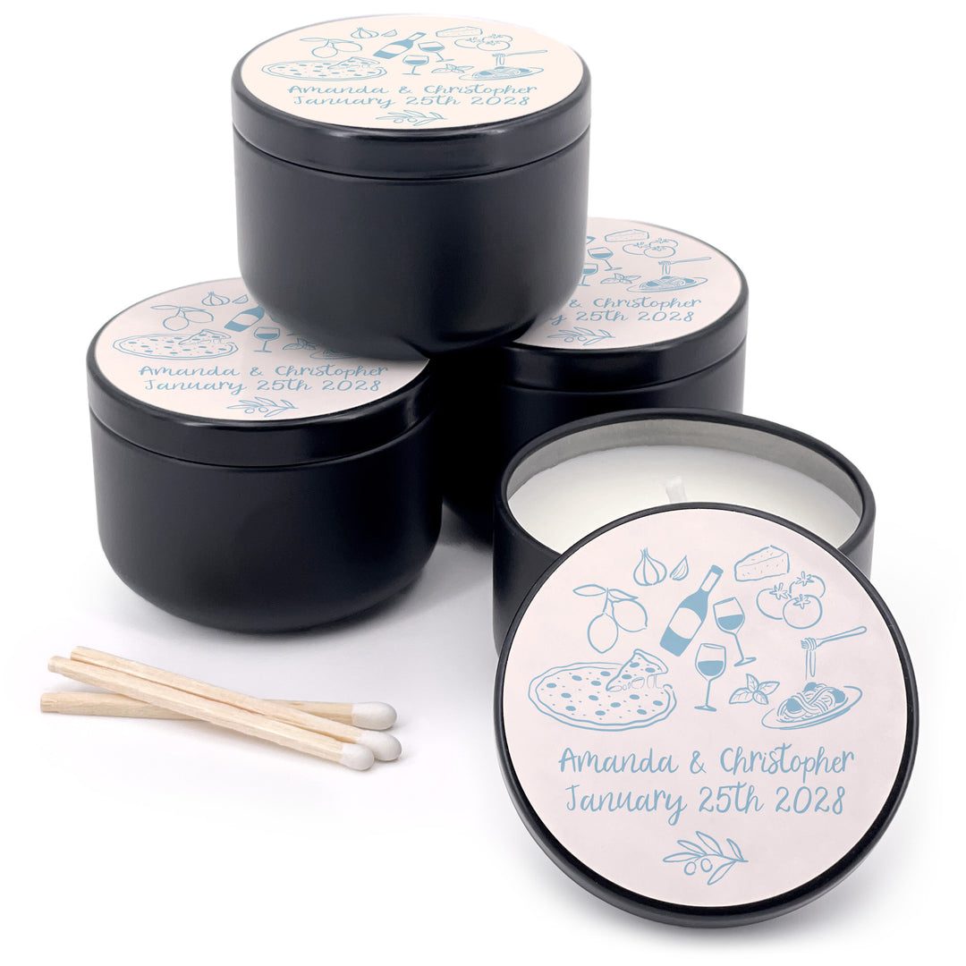 Bulk Wedding Favors, Unique Italy Wedding Favors, Custom Candles, Doodle Hand Drawn Italian Pattern Sketch, 2oz Mini Lavender Candles