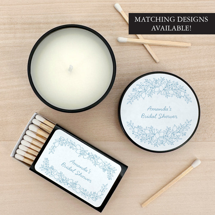 Custom Candle Wedding Favors, Amalfi Coast Sketch Pattern, Hand Drawn Mediterranean Florals, 2oz Mini Lavender Candles