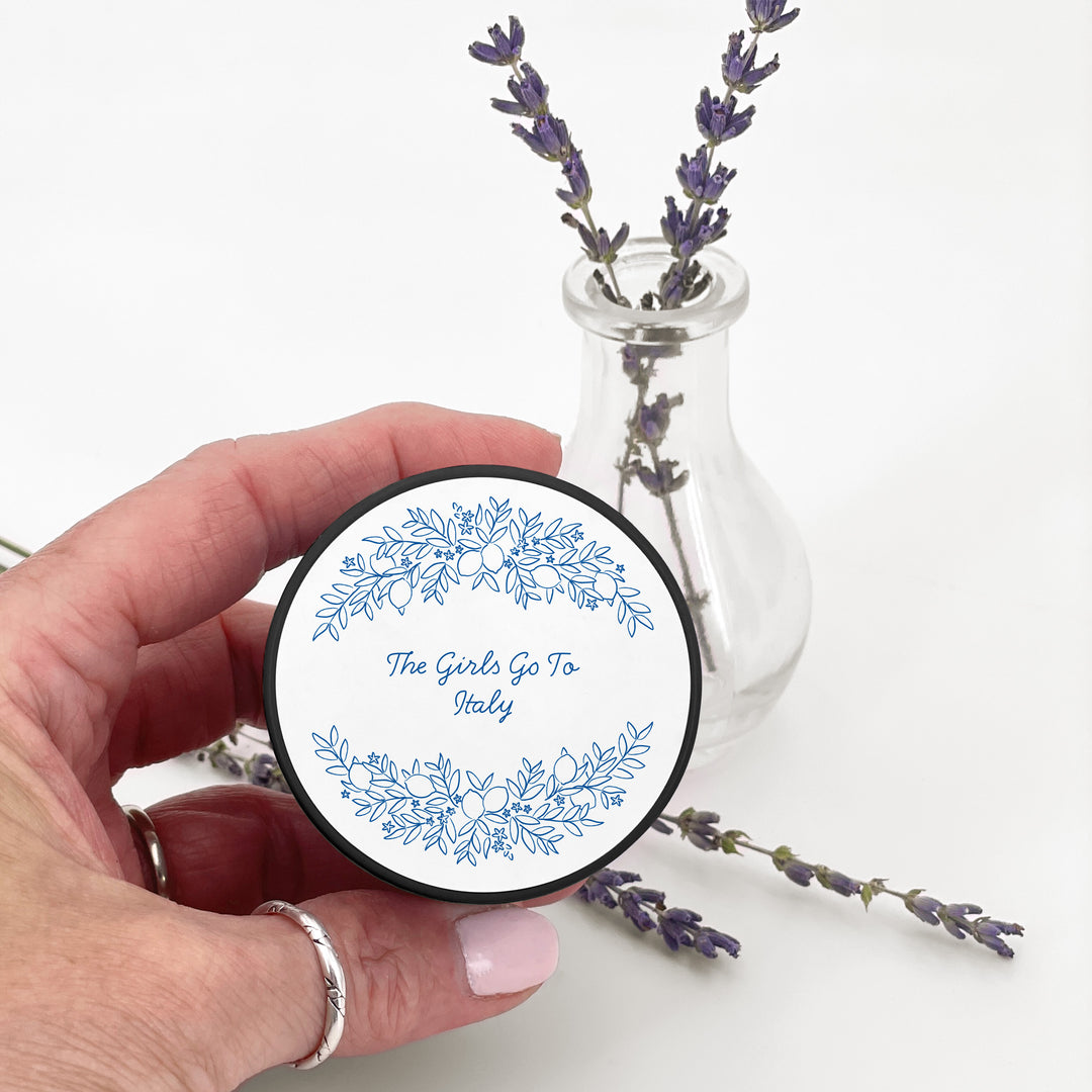 Custom Candle Wedding Favors, Amalfi Coast Sketch Pattern, Hand Drawn Mediterranean Florals, 2oz Mini Lavender Candles