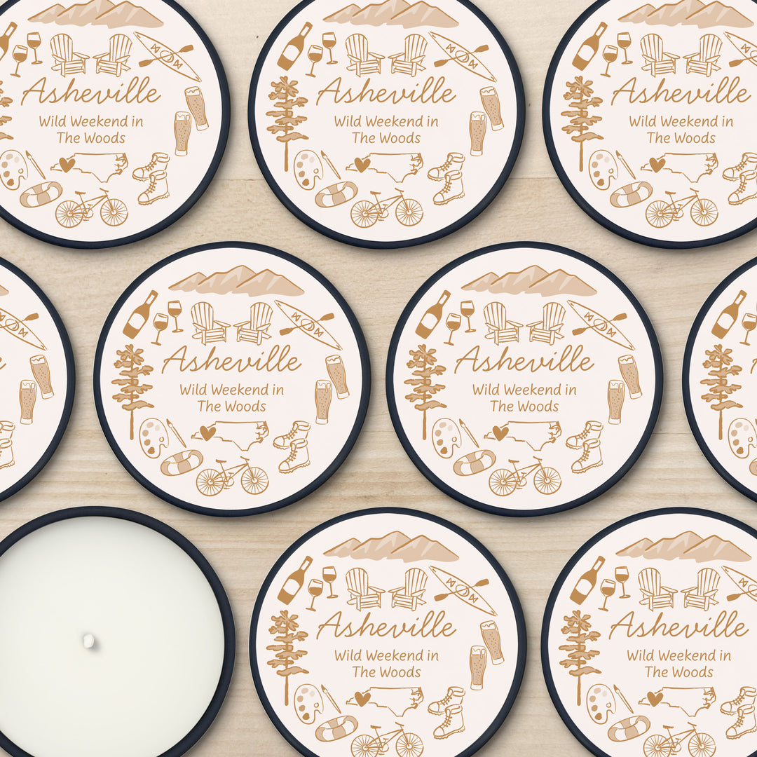 Custom Candle Wedding Favors, Girls Trip, Hand Drawn Asheville Bachelorette, 2oz Mini Lavender Candles
