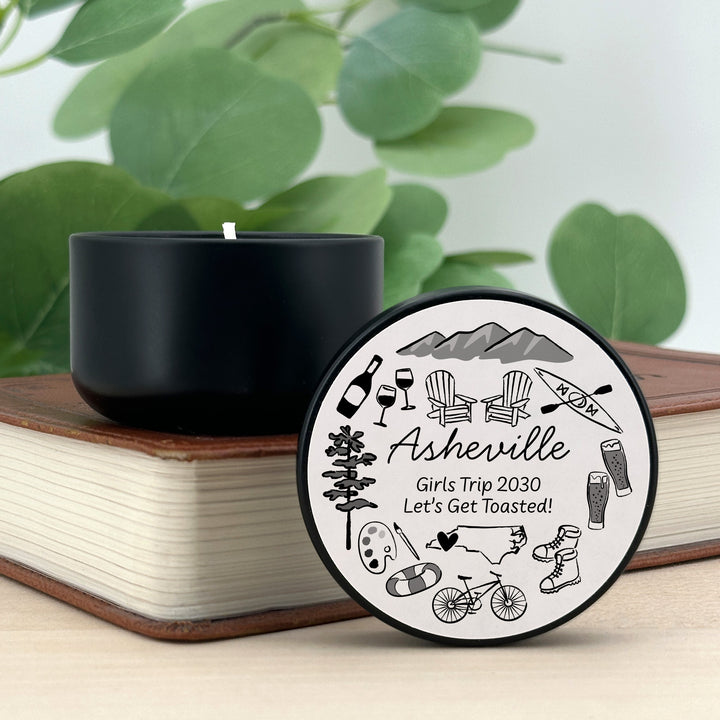 Custom Candle Wedding Favors, Girls Trip, Hand Drawn Asheville Bachelorette, 2oz Mini Lavender Candles