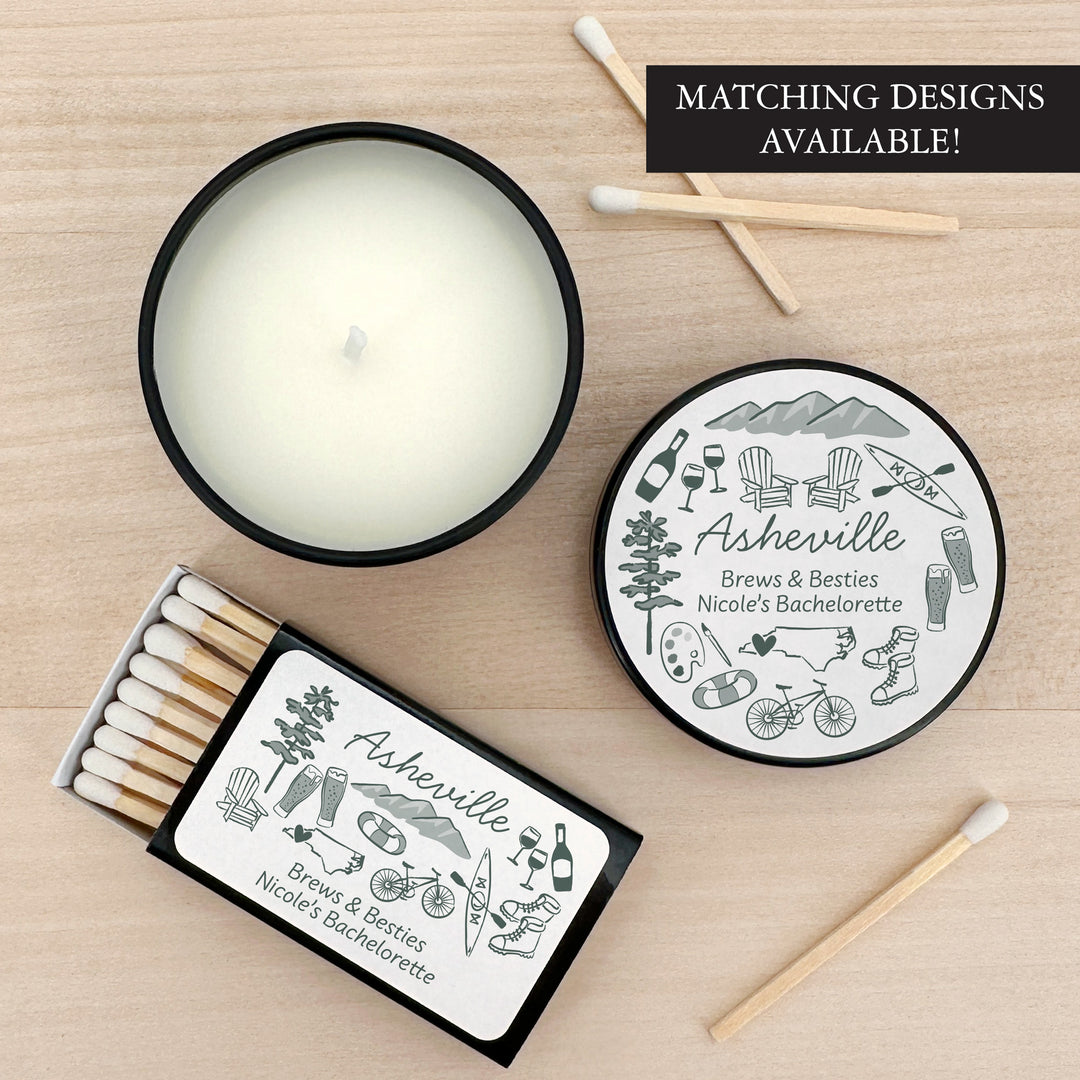 Custom Candle Wedding Favors, Girls Trip, Hand Drawn Asheville Bachelorette, 2oz Mini Lavender Candles