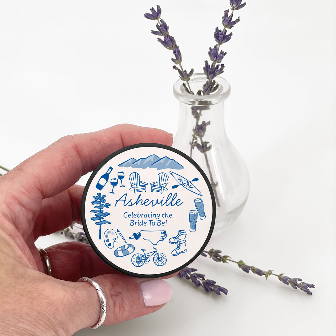 Custom Candle Wedding Favors, Girls Trip, Hand Drawn Asheville Bachelorette, 2oz Mini Lavender Candles