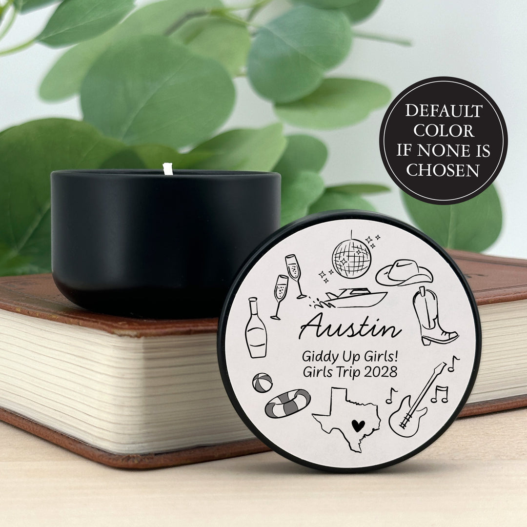 Custom Candle Wedding Favors, Girls Trip, Hand Drawn Austin Bachelorette, 2oz Mini Lavender Candles